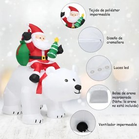 Pai Natal no urso polar com cabeça rotativa Decoração Natal insuflável com poliéster impermeável e luzes LED