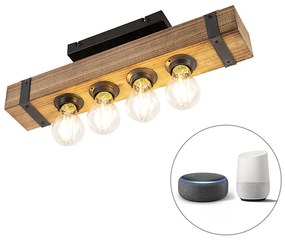 LED Luminária de teto industrial inteligente madeira com aço incl. 4 WiFi A60 - Reena Industrial
