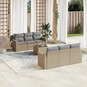 7 pcs conjunto de sofás p/ jardim com almofadões vime PE bege