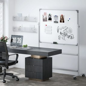Quadro Magnético de Dupla Face 120x90 cm Quadro Branco Giratório com Suporte Ímanes Marcadores e Apagador Branco