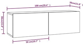 Móvel parede TV 100x30x30 cm derivados de madeira cinza sonoma
