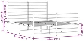 Estrutura de cama com cabeceira e pés 140x200 cm metal branco