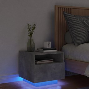 Mesa de cabeceira com luzes LED 40x39x37 cm cinzento-cimento