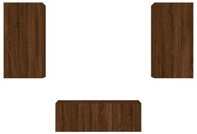 4 pcs móveis parede TV c/ LEDs deriv. madeira carvalho castanho