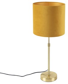 Candeeiro de mesa dourado/latão com cúpula de veludo amarelo 25 cm - Parte Country / Rústico