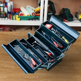 Caixa de Ferramentas portátil Dobrável de Aço com 5 compartimentos com Alça de Transporte para oficina 57x21x41cm Verde