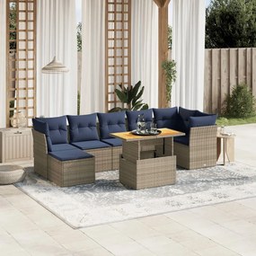 vidaXL 8 pcs conjunto sofás p/ jardim c/ almofadões vime PE cinzento