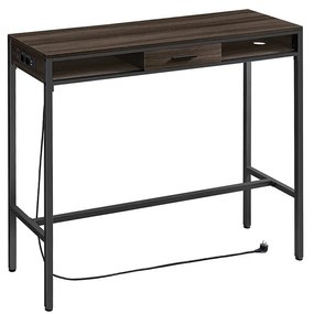 Mesa de bar com gaveta com estação carregamento USB 40 x 120 x 104,6 cm castanho