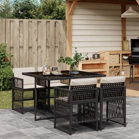 vidaXL 5 pcs conjunto de jantar p/ jardim c/ almofadões vime PE preto