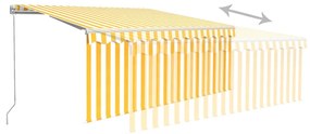 Toldo retrátil manual com estore/LED 3,5x2,5 m amarelo e branco