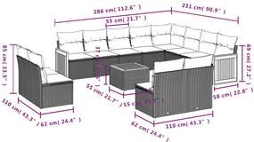 13 pcs conjunto de sofás p/ jardim com almofadões vime PE bege