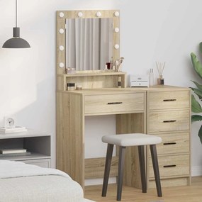 Mesa de maquilhagem vidaXL com luzes LED Carvalho Sonoma 50x41x135 cm