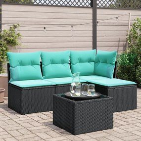 vidaXL 5 pcs conjunto de sofás p/ jardim c/ almofadões vime PE preto