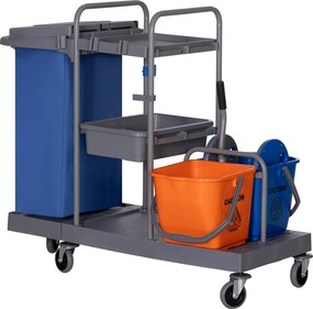 HOMCOM Carro Limpeza Profissional Escorredor Alavanca 2 Baldes 18L Prático Eficiente 111x63,3x103cm Cinza Azul Laranja | Aosom Portugal