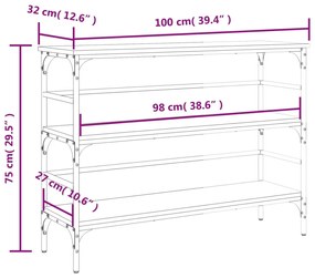 Mesa consola 100x32x75 cm derivados madeira carvalho castanho