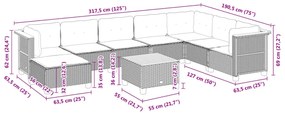 9 pcs conjunto de sofás p/ jardim c/ almofadões vime PE preto