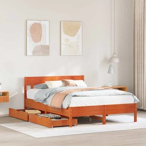 Cama sem colchão 140x190 cm pinho maciço castanho-mel