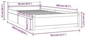 Estrutura de cama c/ gavetas 90x190 cm castanho mel