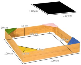 Outsunny Caixa de Areia de Madeira Caixa de Areia para Crianças de 3-8