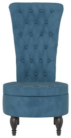 Cadeirão com encosto alto veludo azul design de botões