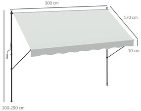 Toldo Manual Retrátil 300x170x200-290cm Toldo Ajustável com Manivela Proteção Solar UV40+ para Varanda Jardim Creme