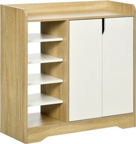 HOMCOM Sapateira Moderna 2 Portas Armazenamento 13 Pares Sapatos Prateleiras Estilo Contemporâneo 80x30x80 cm Madeira Branco | Aosom Portugal