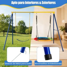 Conjunto de estrutura metálica para baloiço com capacidade para 250 kg, incluindo 2 baloiços elásticos e um disco voador, para jardim, pátio ou espaço