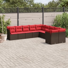 vidaXL 10 pcs conj. sofás jardim com almofadões vime PE castanho