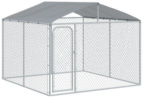 PawHut Canil de Exterior com Toldo Gaiola para Animais de Estimação com 1 Porta e Estrutura de Aço 300x300x234 cm Prata