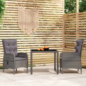 vidaXL 3 pcs conjunto de jantar para jardim vime PE cinzento