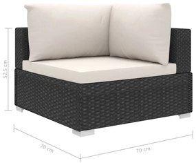 10 pcs conjunto lounge de jardim c/ almofadões vime PE preto
