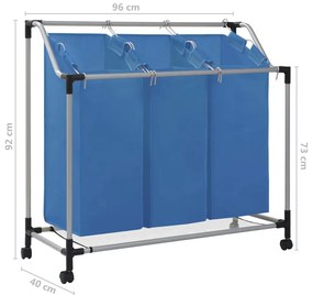 Separador de roupa suja com 3 sacos aço azul