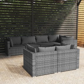 vidaXL 7 pcs conjunto lounge de jardim c/ almofadões vime PE cinzento