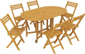 Outsunny Conjunto de móveis de jardim 7 peças em madeira certificada FSC, mesa extensível com 6 cadeiras dobráveis, orifício para guarda-sol, design de lamelas | Aosom Portugal