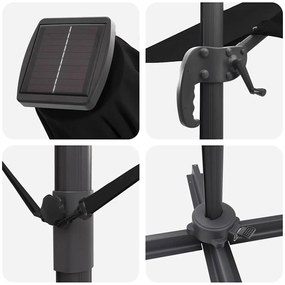 Guarda-Sol Cantilever Roma com LEDs em preto, 352x251x265 cm, feito de