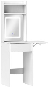 Toucador de Maquilhagem com Luzes LED de Cor Ajustável e Espelho Tocador com Lateral Rebatível Gaveta 45x45x152 cm Branco