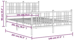 Estrutura de cama com cabeceira e pés 140x200 cm metal branco