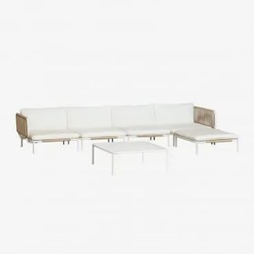 Sofá De Jardim Modular De 4 Peças Com 2 Poltronas De Canto, Pufe E Mesa De Centro Roubly Beige De Amêndoa - Sklum