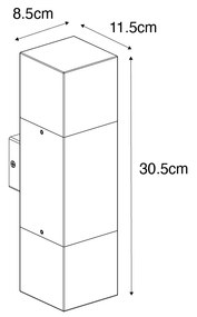 Candeeiro de parede exterior castanho ferrugem com abajur fumê 2 luzes IP44 - Dinamarca Industrial