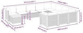 11 pcs conjunto sofás de jardim c/ almofadões vime PE preto