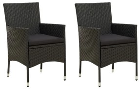 vidaXL Cadeiras de jardim com almofadões 2 pcs vime PE preto