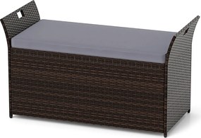 Banco jardim com arrumação para exterior com almofada de rattan PE e pegas laterais para 2 pessoas Caixa de piscina Terraço Jardim Castanho Rústico +