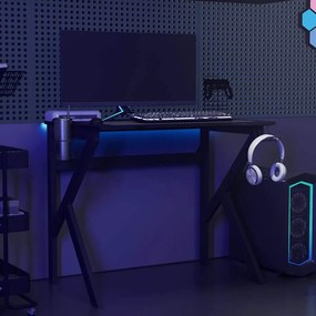 Secretária de gaming c/ pernas em forma de K 90x60x75 cm preto