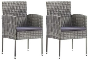 Cadeiras jardim c/ almofadões cinza escuro 2 pcs vime PE cinza