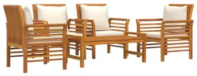 5 pcs conjunto lounge de jardim c/ almofadões acácia maciça
