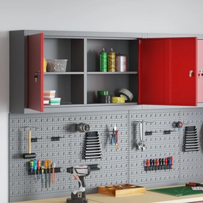 Armário de Ferramentas VidaXL Montado na Parede Vermelho 100x20x55 cm