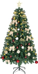 HOMCOM Árvore de Natal 180 cm com Decorações 200 Luzes LED Branco Quente 8 Modos de Iluminação e 650 Ramos Verde | Aosom Portugal