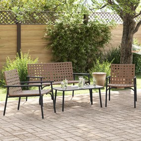 vidaXL Conjunto de Café para Exterior com 4 Peças em Rattan e Aço Marrom