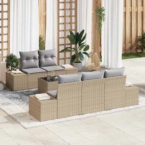 vidaXL Conjunto de Sofá de Jardim de 6 Peças com Almofadas Bege Rattan Sintético