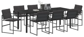 Conjunto de Jantar de 9 Peças para Jardim com Almofadas Preto Textilen